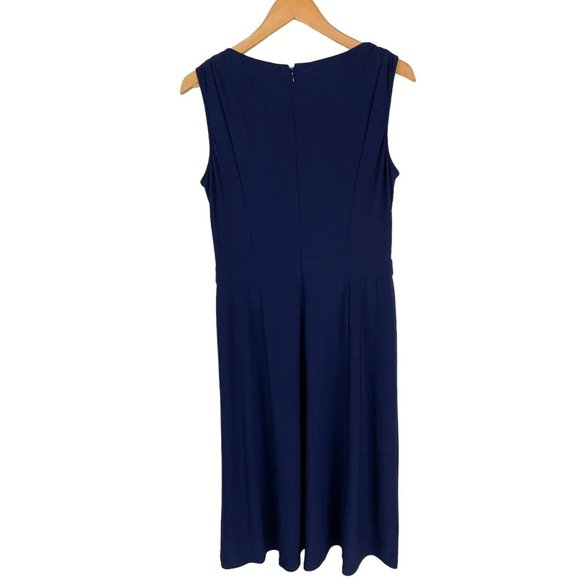 Chaps Dress Women Size Medium Midi Length Grecian Draped Bodice Blue On Blue - Picture 11 of 15